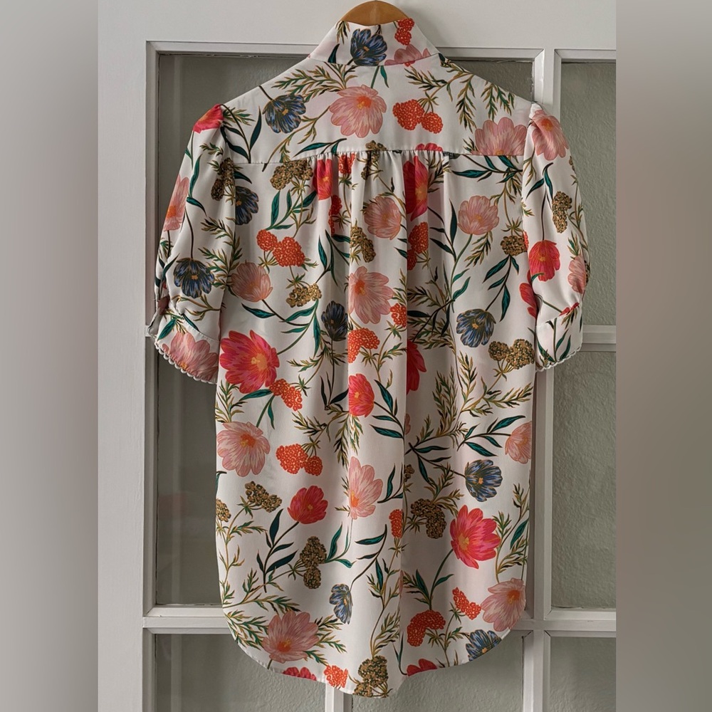 kate spade Cream Floral Tie-Neck Blouse with Pink & Green Accents - Picture 4 of 9